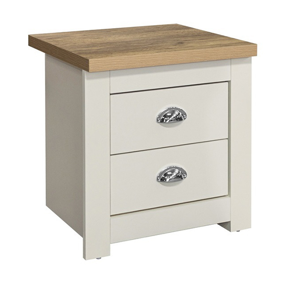 Highgate Wooden Bedside Cabinet With 2 Drawers In Cream And Oak_3