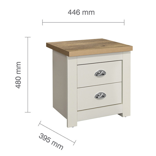 Highgate Wooden Bedside Cabinet With 2 Drawers In Cream And Oak_4