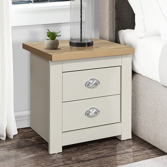 Highgate Wooden Bedside Cabinet With 2 Drawers In Cream And Oak