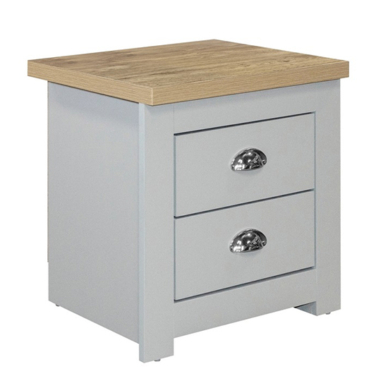 Highgate Wooden Bedside Cabinet With 2 Drawers In Grey And Oak_3