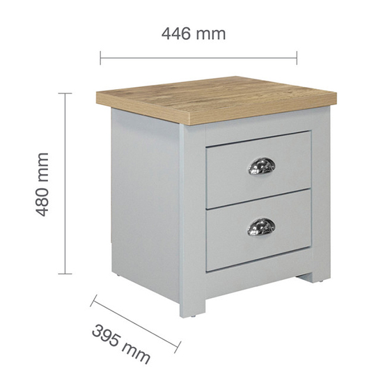 Highgate Wooden Bedside Cabinet With 2 Drawers In Grey And Oak_4