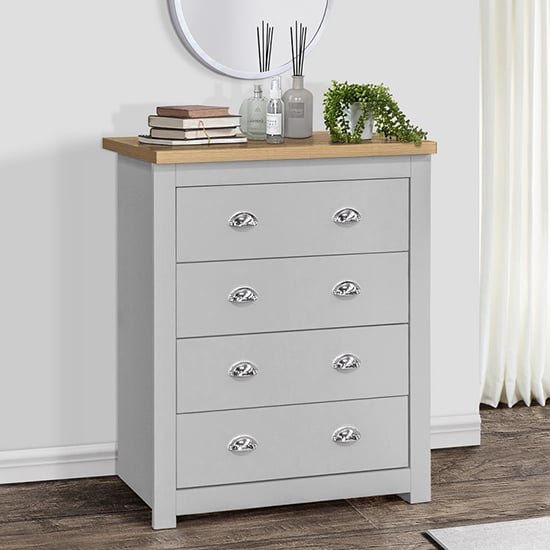 Highgate Wooden Chest Of 4 Drawers In Grey And Oak