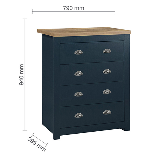 Highgate Wooden Chest Of 4 Drawers In Navy Blue And Oak_4