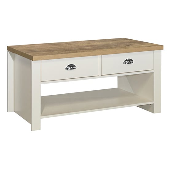 Highgate Wooden Coffee Table With 2 Drawers In Cream And Oak_3
