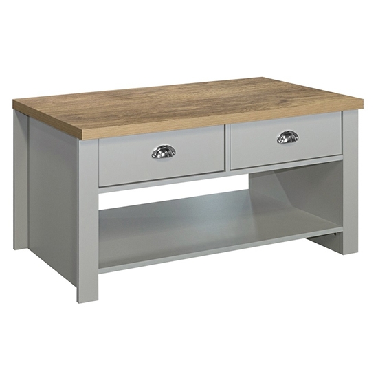 Highgate Wooden Coffee Table With 2 Drawers In Grey And Oak_3