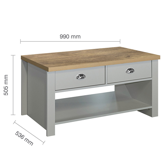 Highgate Wooden Coffee Table With 2 Drawers In Grey And Oak_4