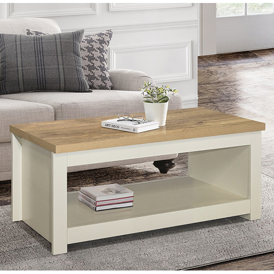 Photo of Highgate wooden coffee table in cream and oak