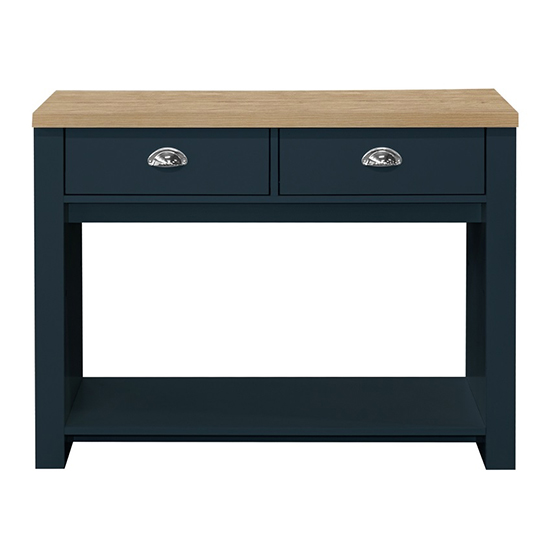 Highgate Wooden Console Table With 2 Drawers In Blue And Oak_2