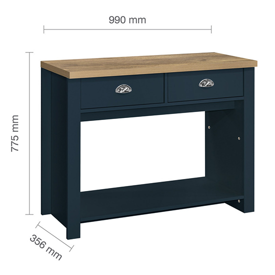 Highgate Wooden Console Table With 2 Drawers In Blue And Oak_4
