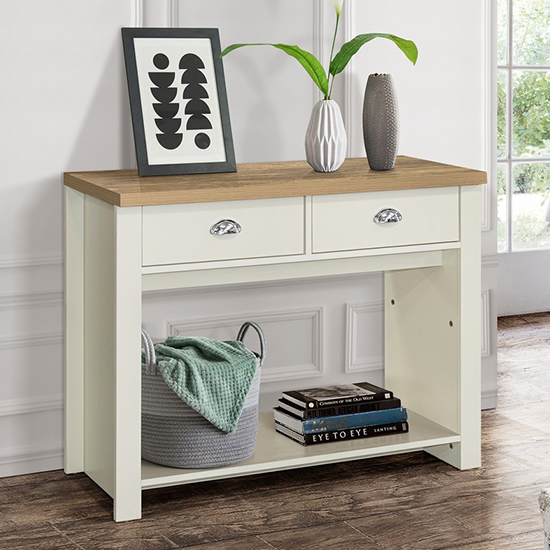 Product photograph of Highgate Wooden Console Table With 2 Drawers In Cream And Oak from Furniture in Fashion