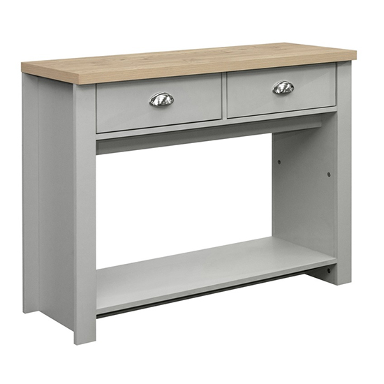 Highgate Wooden Console Table With 2 Drawers In Grey And Oak_3