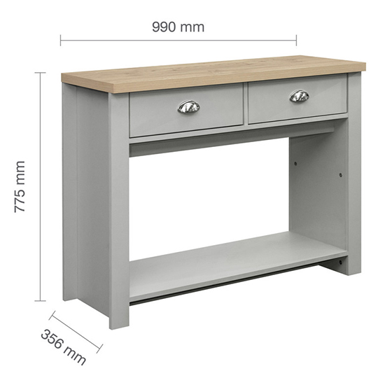 Highgate Wooden Console Table With 2 Drawers In Grey And Oak_4
