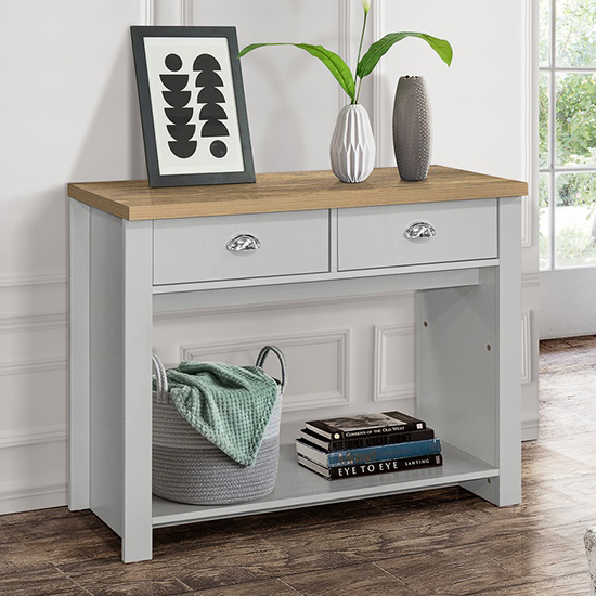 Read more about Highgate wooden console table with 2 drawers in grey and oak