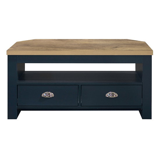 Highgate Corner Wooden TV Stand In Navy Blue And Oak_2