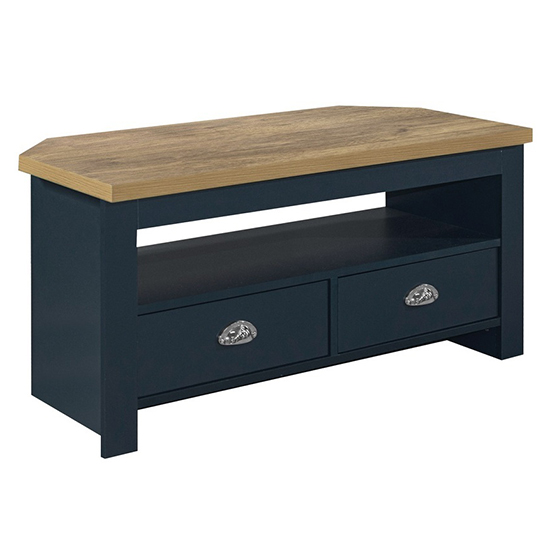 Highgate Corner Wooden TV Stand In Navy Blue And Oak_3