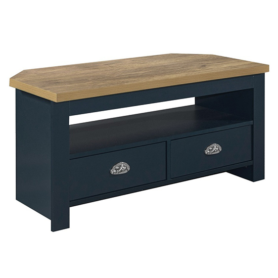 Highgate Corner Wooden TV Stand In Navy Blue And Oak_3