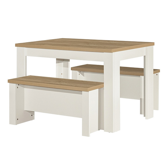 Highgate Wooden Dining Table And 2 Benches In Cream And Oak_2