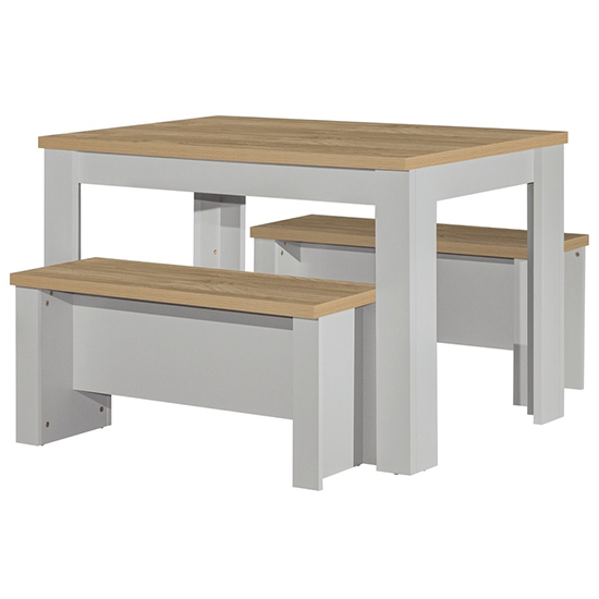 Highgate Wooden Dining Table And 2 Benches In Grey And Oak_2