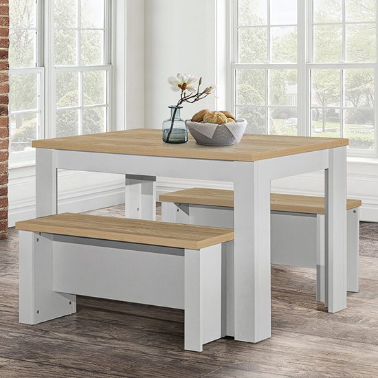 Product photograph of Highgate Wooden Dining Table And 2 Benches In Grey And Oak from Furniture in Fashion