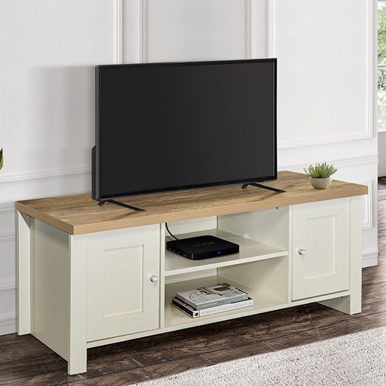 Photo of Highgate large wooden tv stand in cream and oak