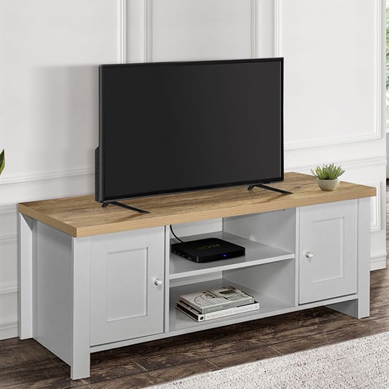 Highgate Large Wooden TV Stand In Grey And Oak