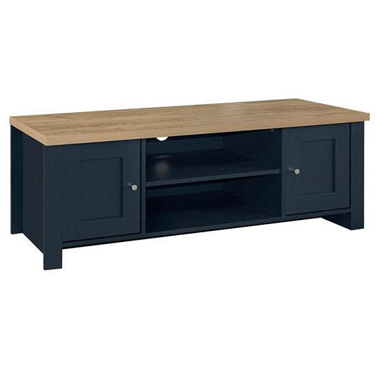 Highgate Large Wooden TV Stand In Navy Blue And Oak_3