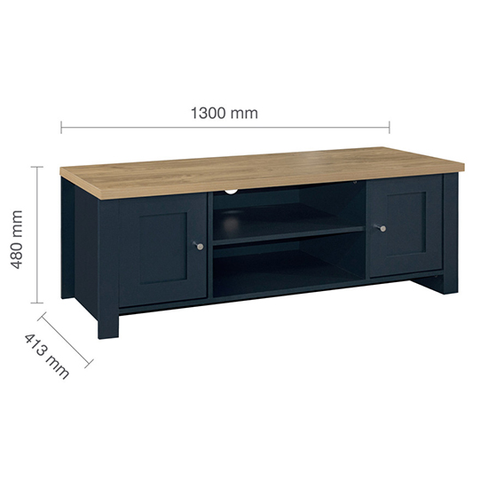 Highgate Large Wooden TV Stand In Navy Blue And Oak_4