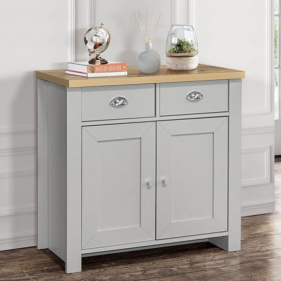 Photo of Highgate wooden sideboard with 2 door 2 drawer in grey and oak