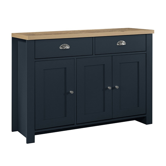 Highgate Wooden Sideboard With 3 Door 2 Drawer In Blue And Oak_3