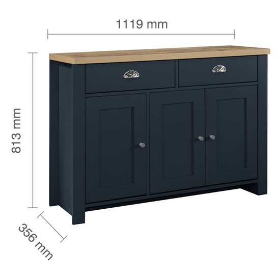 Highgate Wooden Sideboard With 3 Door 2 Drawer In Blue And Oak_4