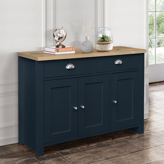 Highgate Wooden Sideboard With 3 Door 2 Drawer In Blue And Oak_1