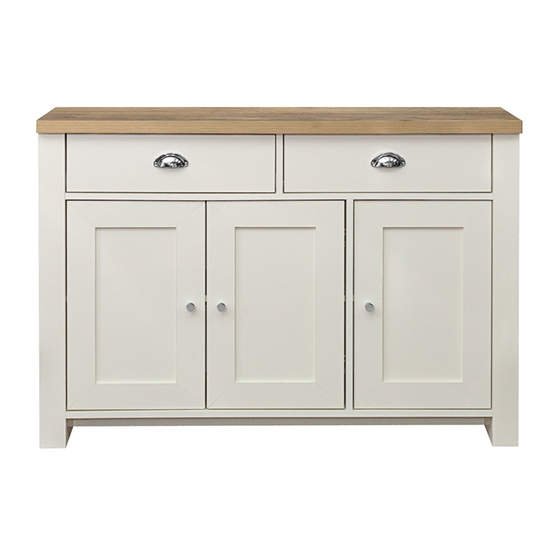 Highgate Wooden Sideboard With 3 Door 2 Drawer In Cream And Oak_2