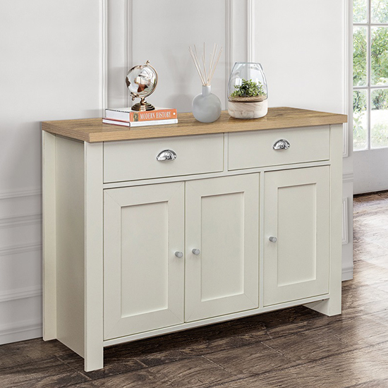 Photo of Highgate wooden sideboard with 3 door 2 drawer in cream and oak