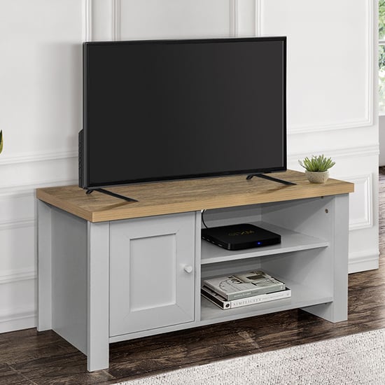 Highgate Small Wooden TV Stand In Grey And Oak_1