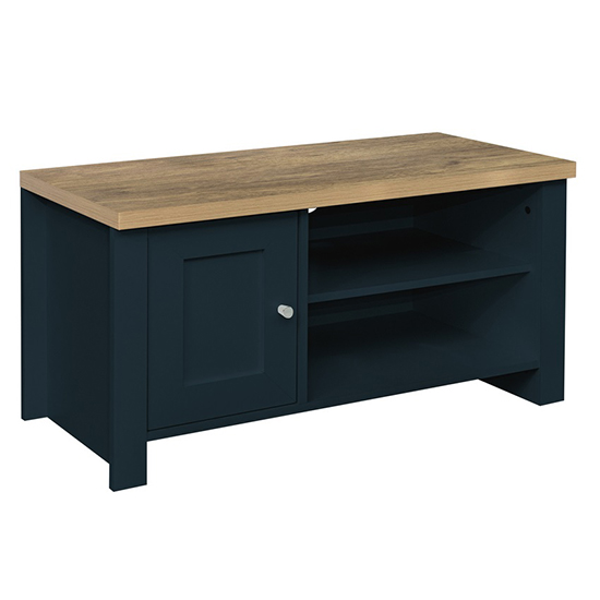 Highgate Small Wooden TV Stand In Navy Blue And Oak_3