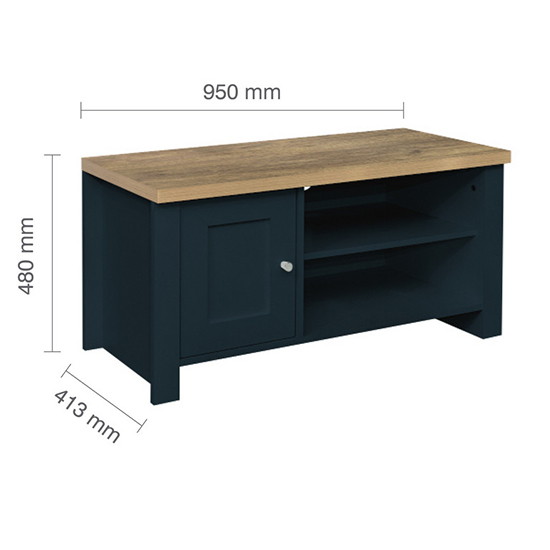 Highgate Small Wooden TV Stand In Navy Blue And Oak_4