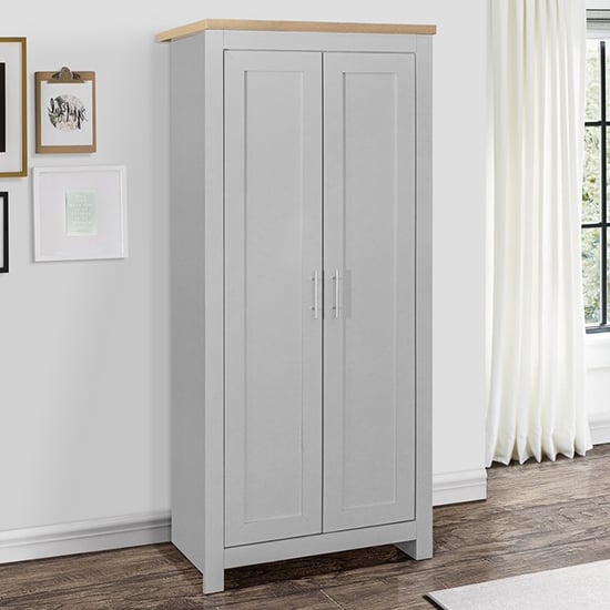 Product photograph of Highland Wooden Wardrobe With 2 Doors In Grey And Oak from Furniture in Fashion