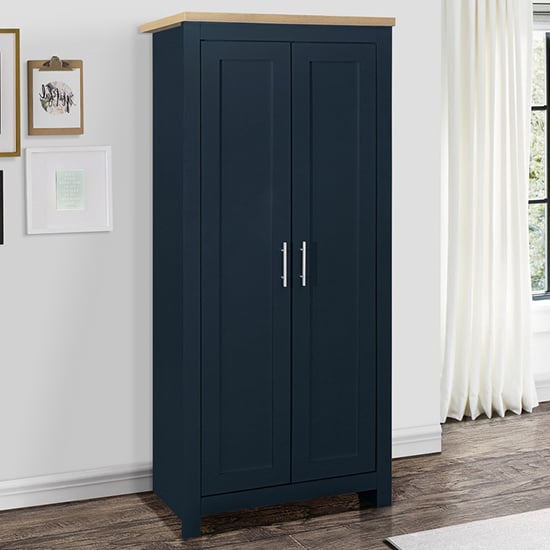 Highgate Wooden Wardrobe With 2 Doors In Navy Blue And Oak_1