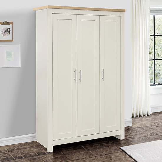 Product photograph of Highgate Wooden Wardrobe With 3 Doors In Cream And Oak from Furniture in Fashion