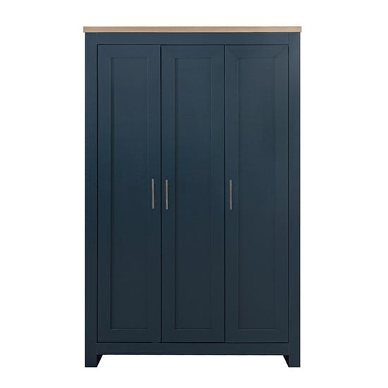 Highgate Wooden Wardrobe With 3 Doors In Navy Blue And Oak_2