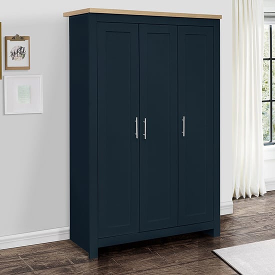 Highgate Wooden Wardrobe With 3 Doors In Navy Blue And Oak_1