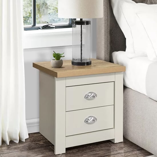 Product photograph of Highland Wooden Bedside Cabinet With 2 Drawers In Cream And Oak from Furniture in Fashion
