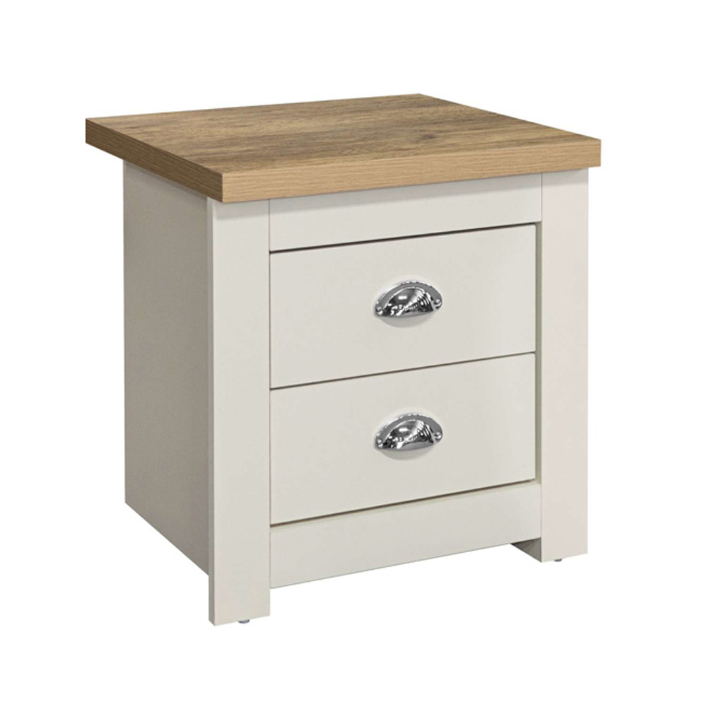 Highland Wooden Bedside Cabinet With 2 Drawers In Cream And Oak