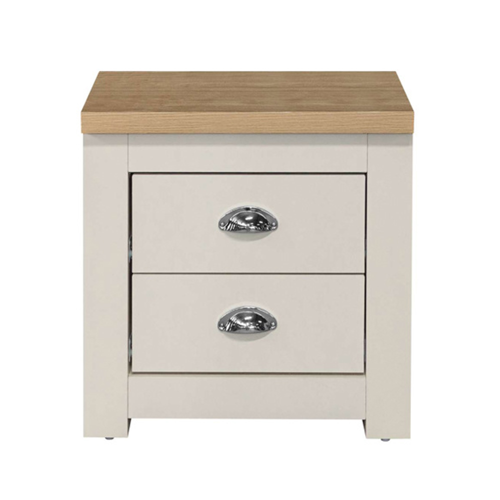 Highland Wooden Bedside Cabinet With 2 Drawers In Cream And Oak