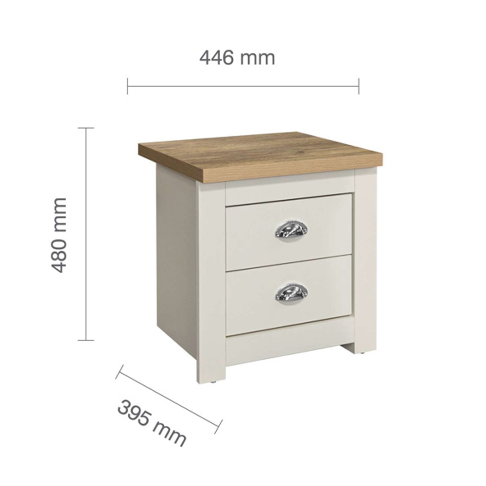 Highland Wooden Bedside Cabinet With 2 Drawers In Cream And Oak