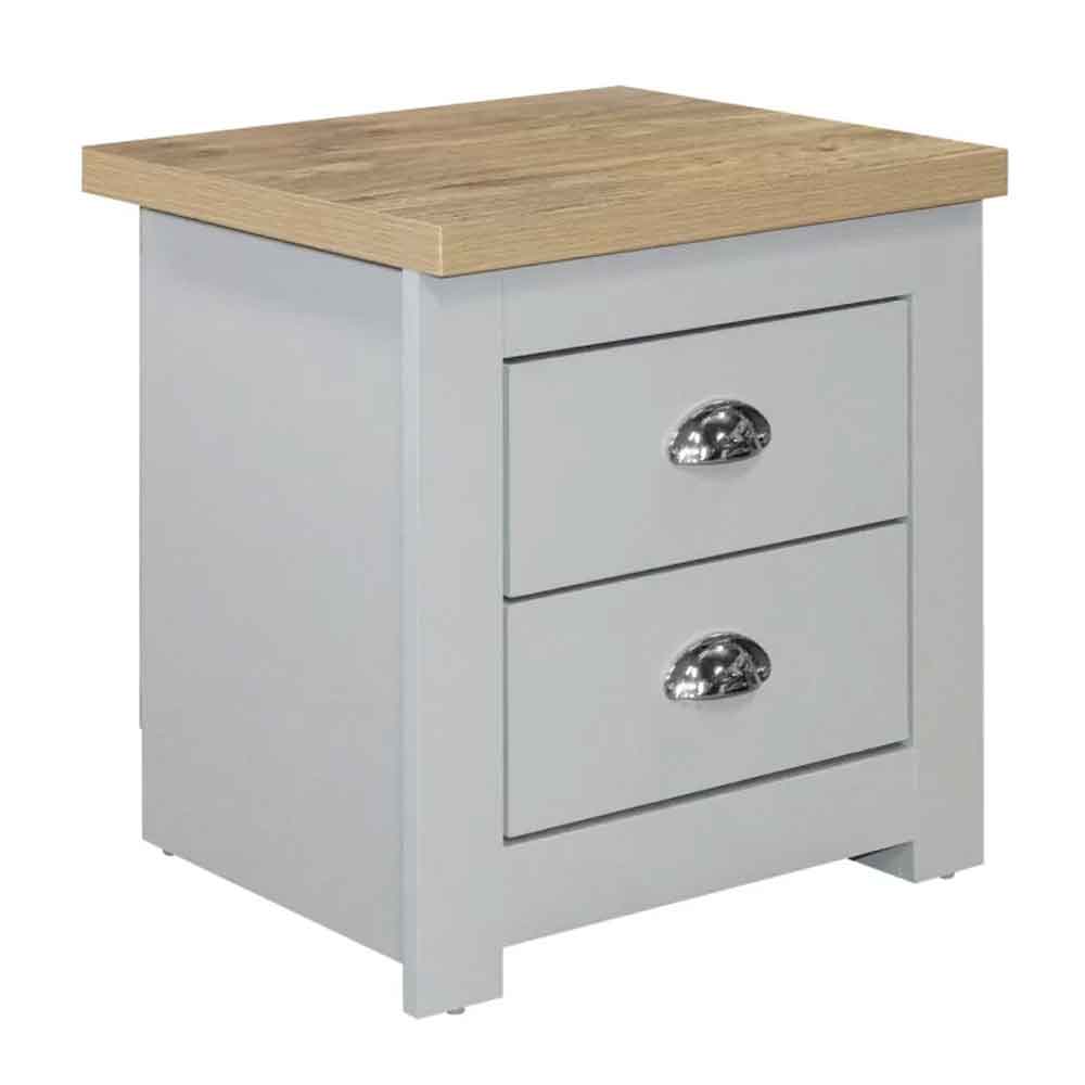 Highland Wooden Bedside Cabinet With 2 Drawers in Dark Grey and Oak