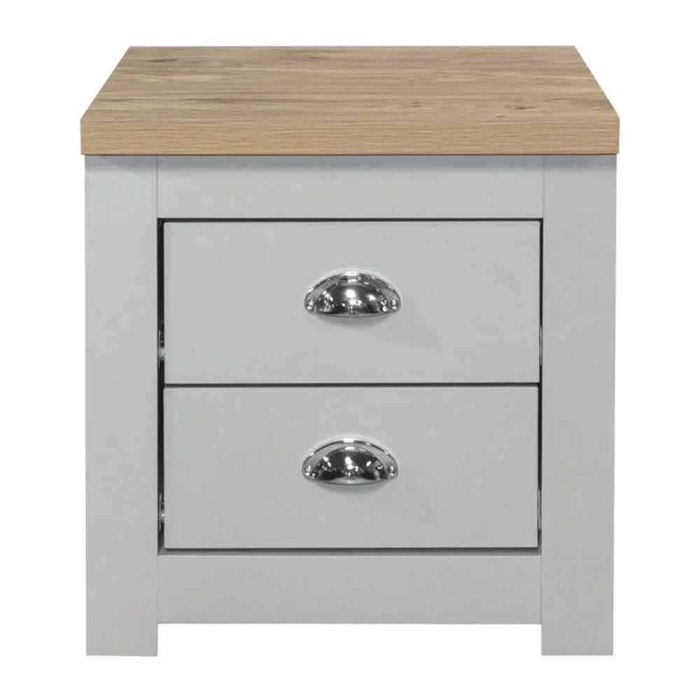 Highland Wooden Bedside Cabinet With 2 Drawers in Dark Grey and Oak