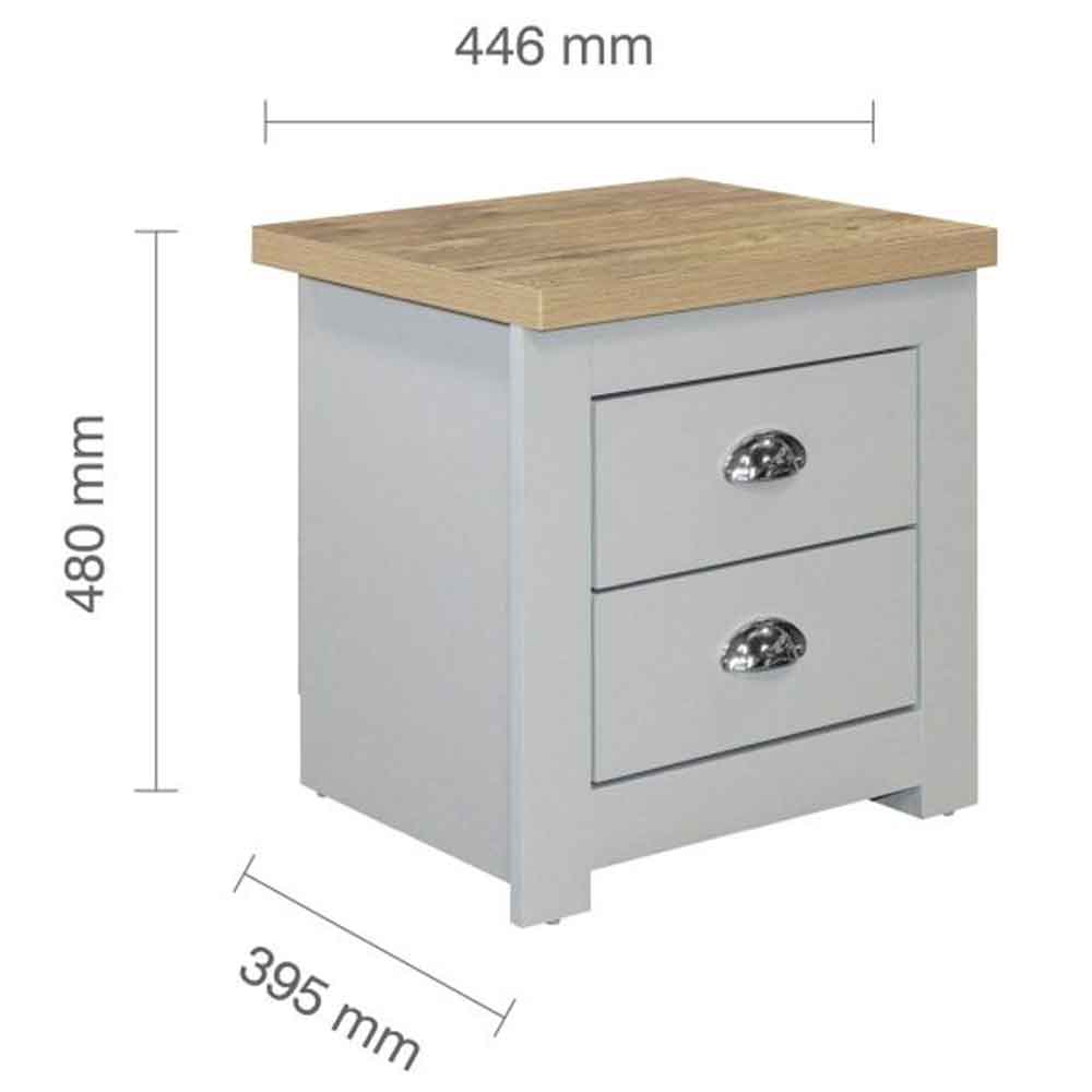 Highland Wooden Bedside Cabinet With 2 Drawers in Dark Grey and Oak