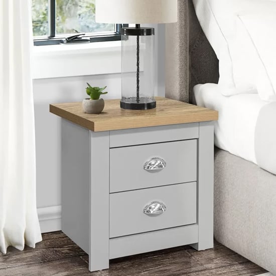 Read more about Highland wooden bedside cabinet with 2 drawers in grey and oak