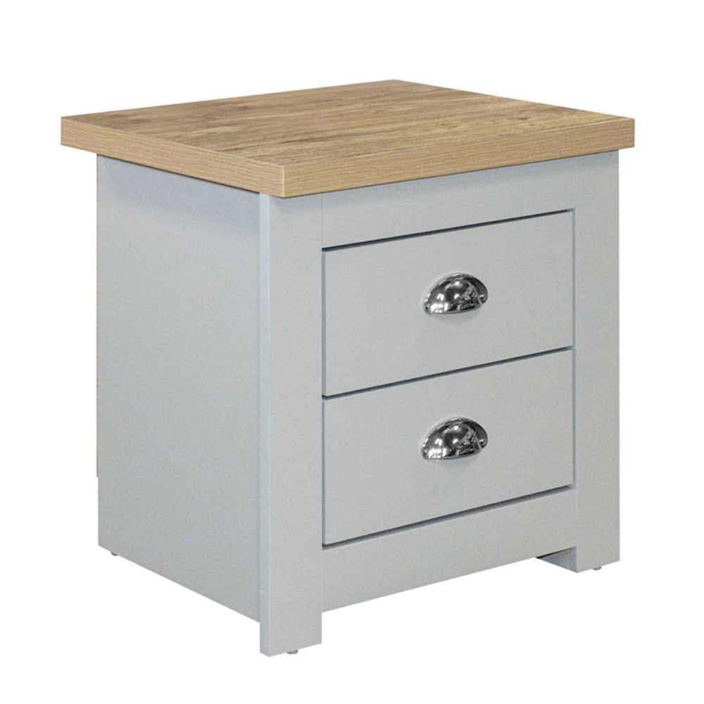 Highland Wooden Bedside Cabinet With 2 Drawers In Grey And Oak